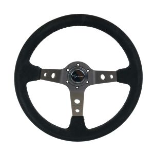 Vigor Steering Wheel Speedway Black Cross Stitching Black - Black 350mm Suede