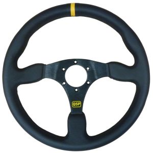 QSP Steering Wheel Racing Black Cross Stitching Flat Black 350mm Leather