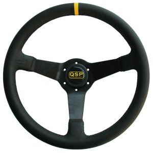 QSP Steering Wheel Racing Black Cross Stitching Black 350mm Leather