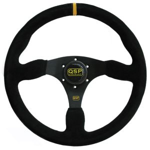 QSP Steering Wheel Racing Black Cross Stitching Flat Black 350mm Suede