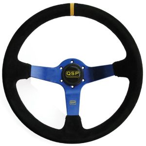 QSP Steering Wheel Racing Black Cross Stitching Blue 350mm Suede