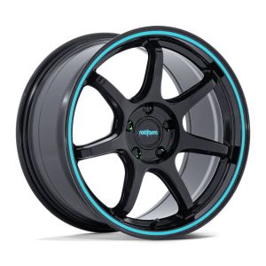Rotiform BPU RC208 Wheels 19 Inch 8.5J ET35 5x114.3 Flow Form Gloss Black Teal Stripe