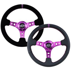 NRG Innovations Steering Wheel Purple Cross Stitching Purple 350mm