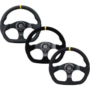 NRG Innovations Steering Wheel Black Cross Stitching With Yellow Center Line Black 320mm