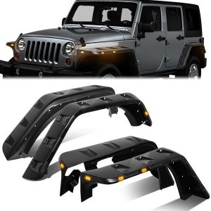 ABS Dynamics Front and Rear Fender Flares Pocket Rivet Style Amber Corner Black ABS Plastic Jeep Wrangler