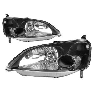 SK-Import Headlights JDM Style Manual Adjustable Black Housing Honda Civic Pre Facelift