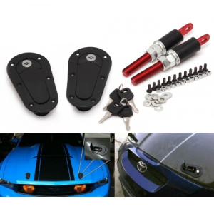 SK-Import Hood Pins With Lock Black ABS Plastic
