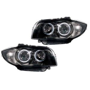 DEPO Headlights Angel Eyes Black Housing BMW 1 Serie LCI