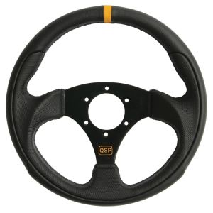 QSP Steering Wheel Racing Black Cross Stitching Flat Black 300mm Leather