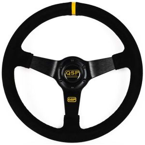 QSP Steering Wheel Racing Black Cross Stitching Black 350mm Suede